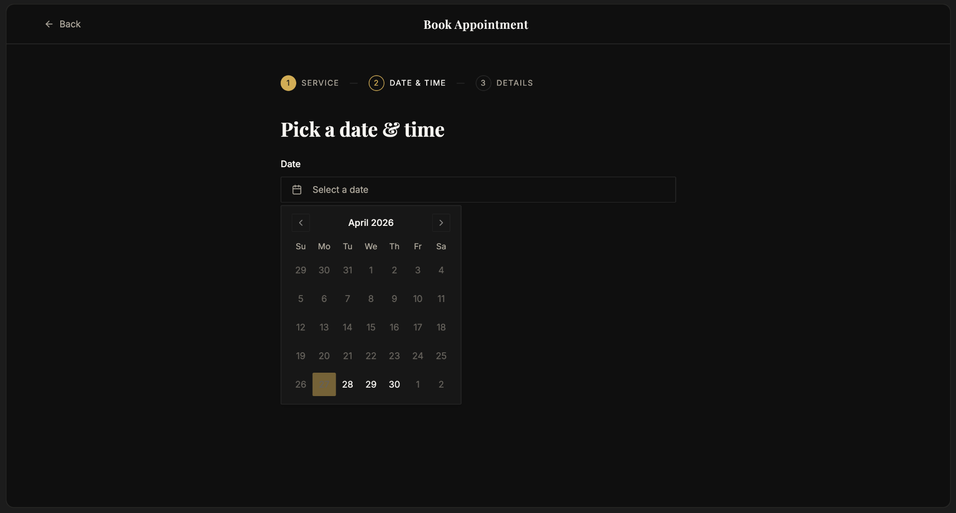 Booking — pick a date