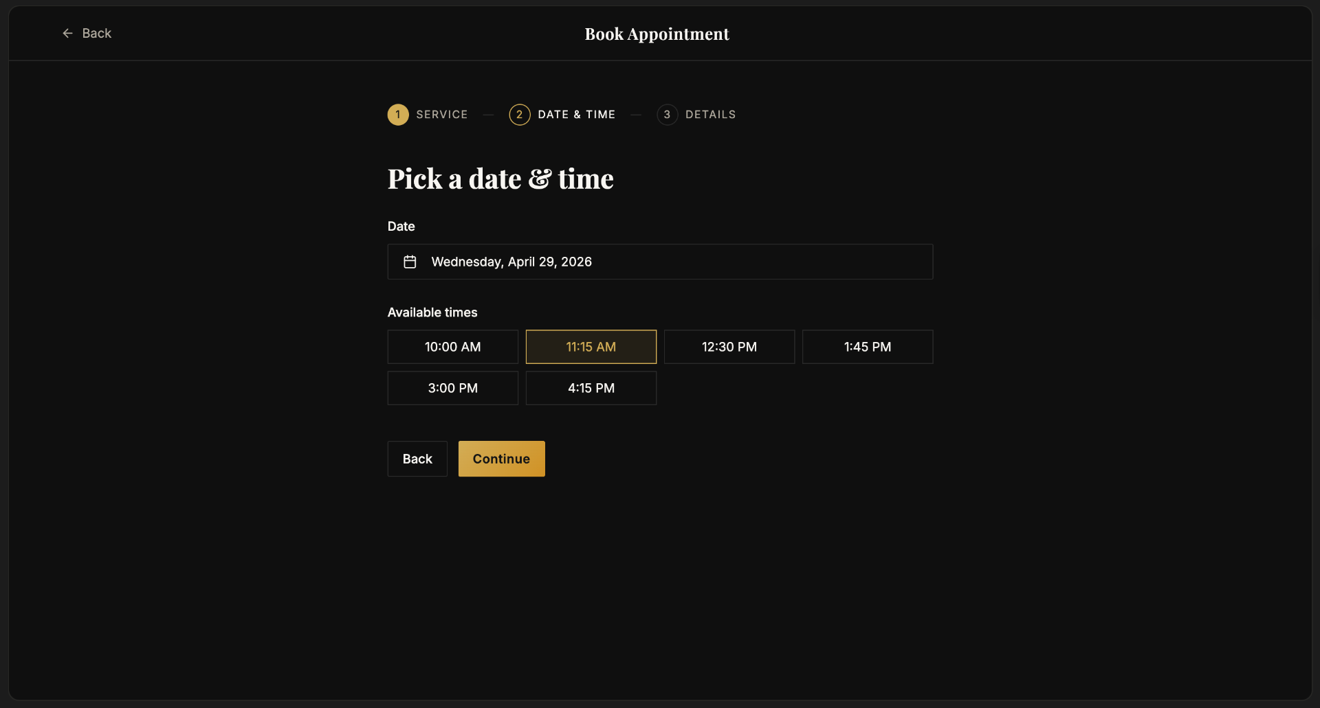 Booking — pick a time