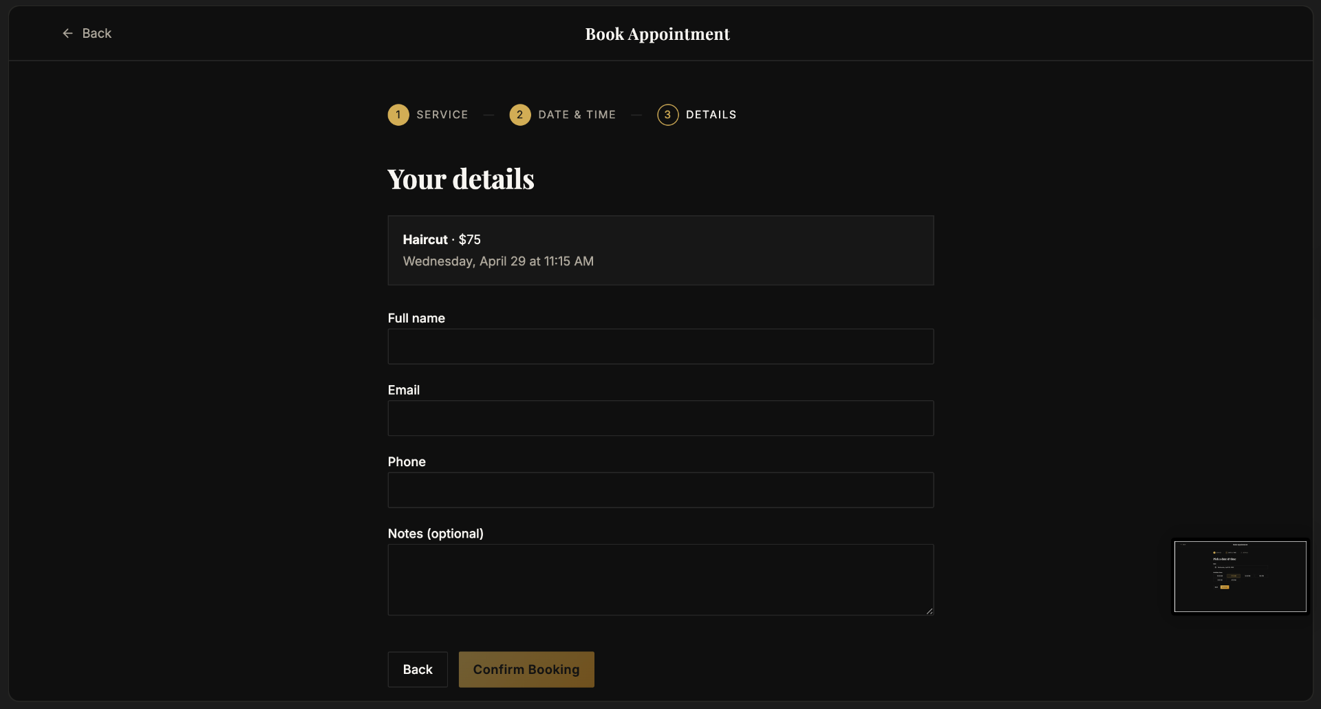 Booking — your details